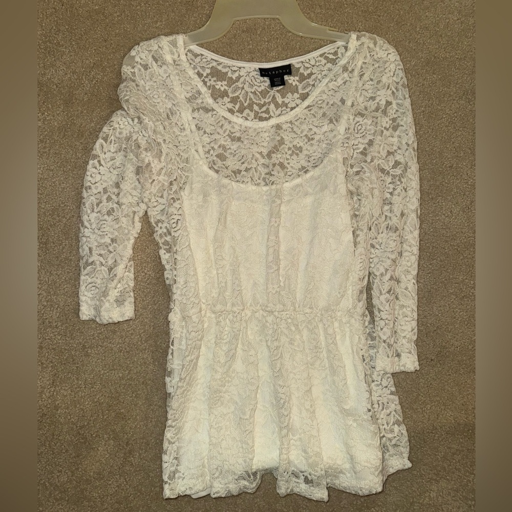 Metaphor Floral Lace Top in White